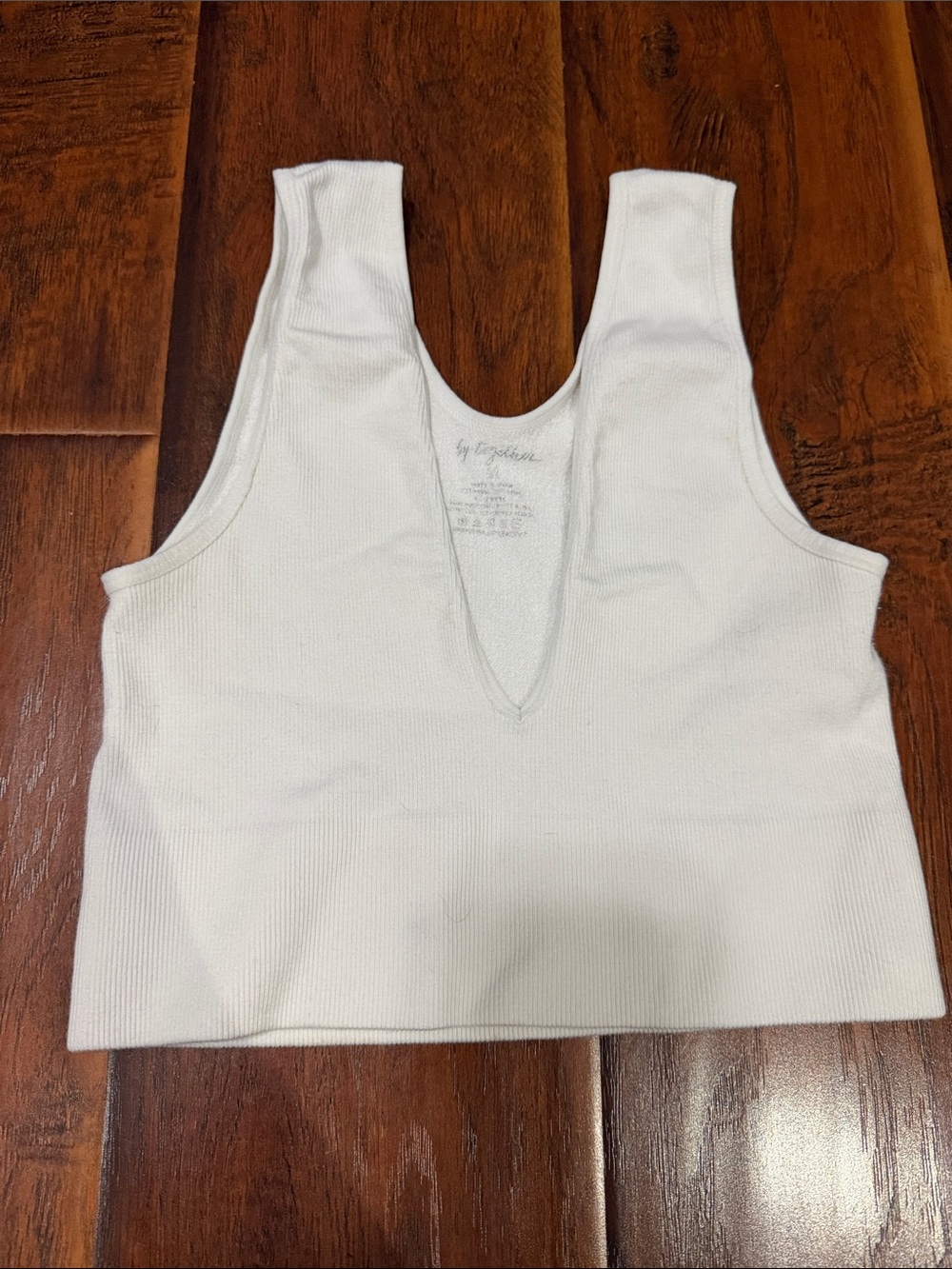 By Together White Ribbed V-Neck Cropped Tank